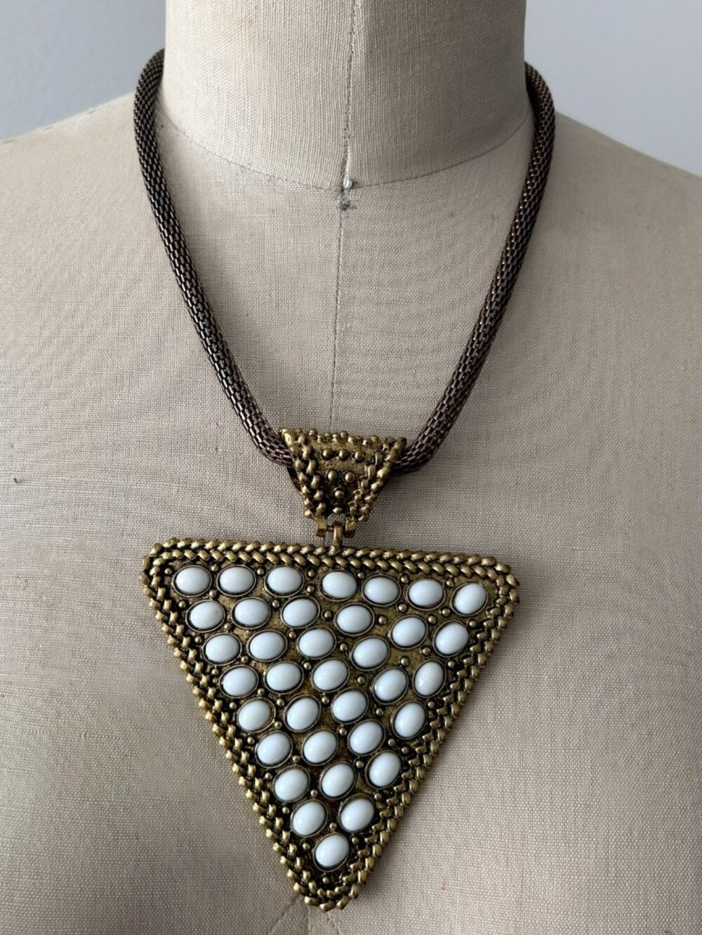 Gold Rustic Triangle Bead Statement Necklace